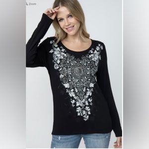 Long Sleeve Top with Rhinestones